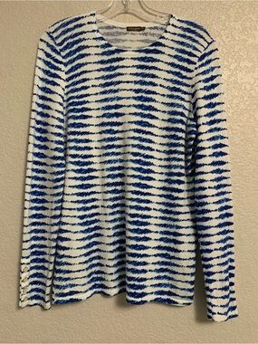 J McLaughlin Sweater Womens M Abstract Button Cuff Lightweight Preppy Coastal